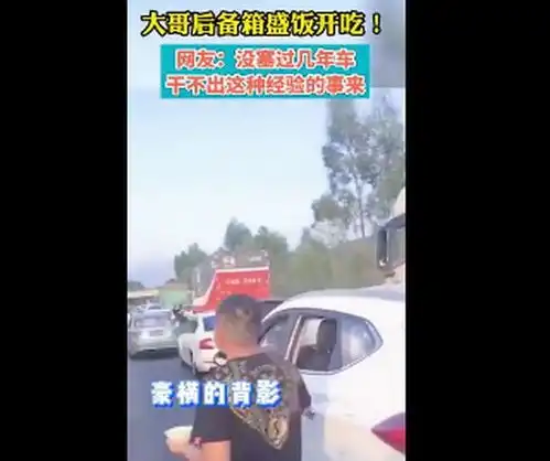 最强干饭人男子高速遇堵车,直接开后备箱盛饭吃