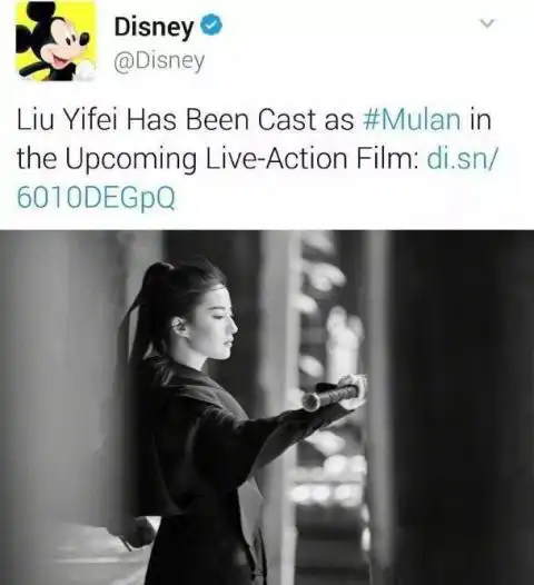 迪士尼敲定刘亦菲为真人版花木兰,或融入老版歌舞,网友想看神仙姐姐跳
